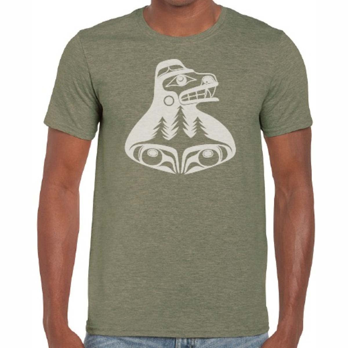 Green Cotton T-Shirt - “Bear The Tree Hugger” by Allan Weir
